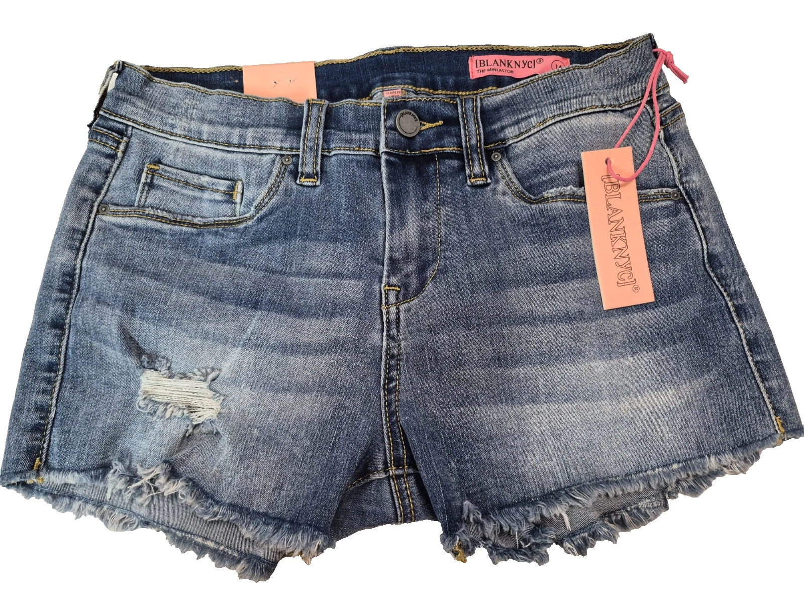 BLANKNYC Luxury Clothing Big Girls Cut Off Demin Shorts, Blue, 14