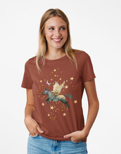 Golden Winged Pegasus with Stars and Moon tee | Celestial Sky Horse with Wings 