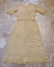 Antique Edwardian Victorian Pale Yellow Sheer Lace Maxi Dress XS-S Dressing Gown