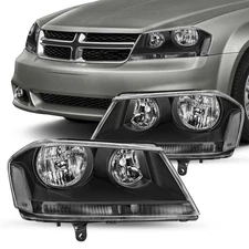 For 2008-2014 Dodge Avenger Black Clear Headlight Assembly Left+Right Headlamps 