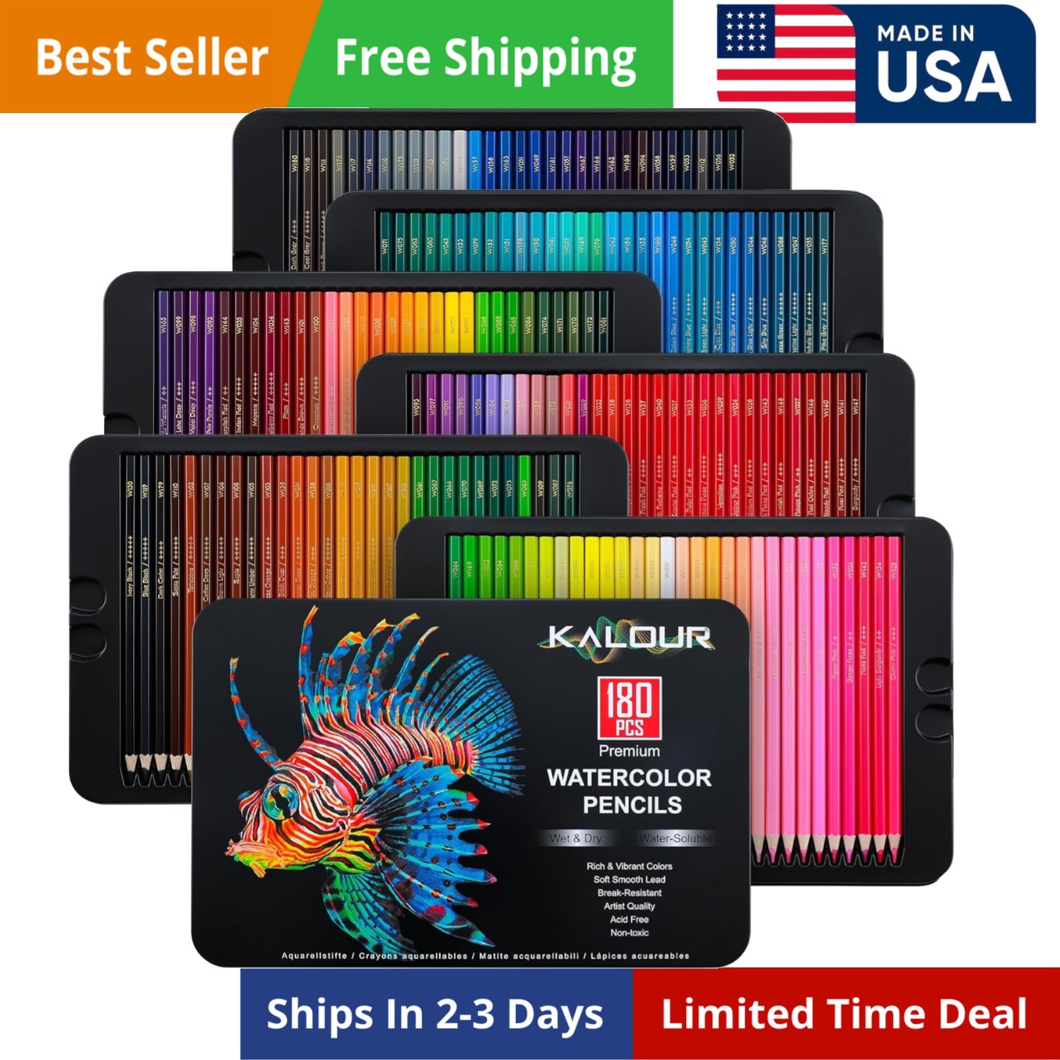 Professional Watercolor Pencils, 180 Colors Set, Water-Solub