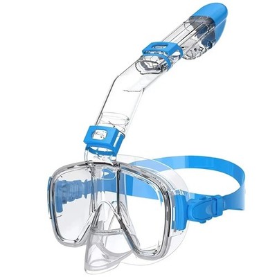 XIAOTREE Watersports Pro Dry Snorkel Set, Anti Fog Panoramic Face Mask Blue
