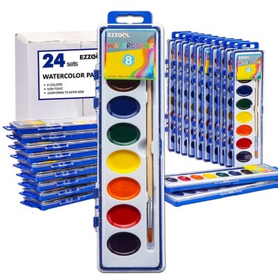 Ezzgol Watercolor Paint Sets Bulk Pack of 24, 8 Colors Washable Paint Sets for K