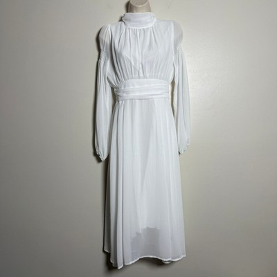 Womens Bridal Midi Dress Small Chiffon Mock Neck Lined Modest Wedding Brunch