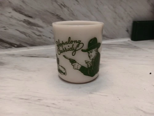 vintage hopalong cassidy Milk Glass Cup Mug Coffee With Green