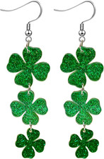 St. Patrick's Day Earrings for Women,Irish Shamrock Acrylic Dangle Earrings, Gre