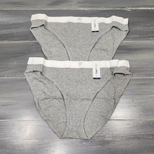 GAP Body Bikini Underwear Panties Cotton Rib 2 Pair Grey White Large