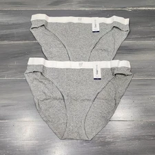 GAP Body Bikini Underwear Panties Cotton Rib 2 Pair Grey White Large
