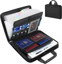 Important Document Organizer with Handle, Fireproof Accordion File Black 