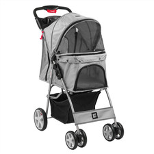 KCT GREY PET STROLLER FOR MEDIUM SMALL DOG CAT PRAM BUGGY PUSHCHAIR DOGGY HOODED