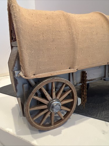 VINTAGE ~ WOODEN COVERED WAGON ~ Western Pioneer with Attached Accessories ~ 14" - Picture 20 of 23
