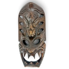 Vintage Hand Carved Wood Tiki Mask Philippines Wall Hanging Folk Art Tribal 10"