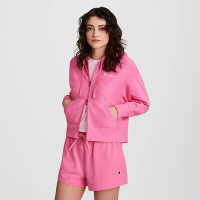 #ad #ad Champion Women Cropped Hooded Fleece Zip Up Sweatshirt Vibrant Pink M $11.99