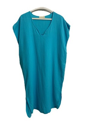 Stark X Dress Size XS Aqua Blue Cotton Gauze Short Sleeve Midi Oversized Summer