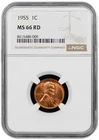 1955 Lincoln cent graded by NGC MS 66 RD