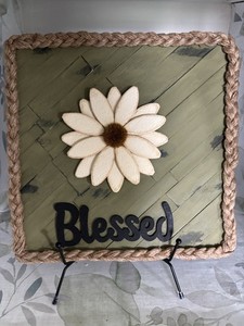Rustic “Blessed” Daisy Wall Décor / Shelf Sign – Stand Included