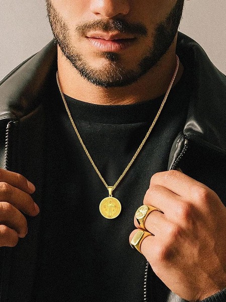 Alternate view of Men Women Gold Plated Saint Benedict Necklace Amulet