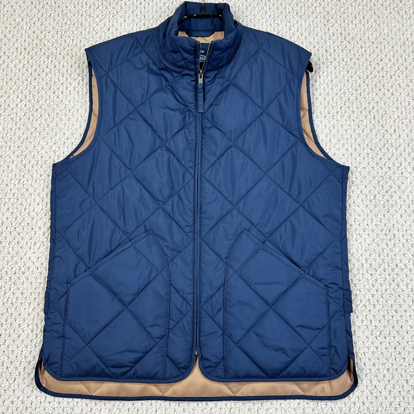 J Crew Authentic Outerwear Vest Mens M Navy Quilted Full Zip Outdoor Hike Layer