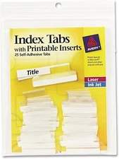 Index Tabs with Printable Inserts 1in Clear Laser/Inkjet 25/PK - 1EA