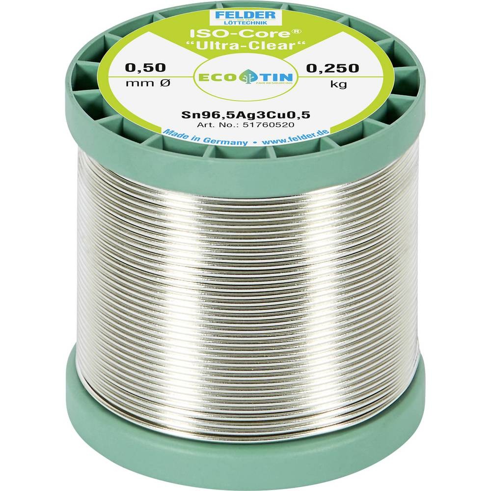 Bobine étain SAC305 Felder ISO-Core Ultra Clear alliage Sn96,5Ag3Cu0,5 de 250g argent