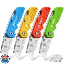 M MEEPO Box Cutter, 4-Pack Tough Folding Box Cutter for Heavy Duty Purpose, R