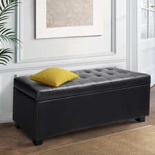 Artiss Storage Ottoman Blanket Box Bench 97cm PU Leather Chest Foot Stool Black