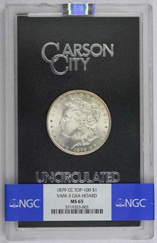 1879-CC TOP-100 Morgan Dollar VAM-3 GSA HOARD S$1 NGC MS65