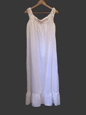Vintage Katz Long White Cotton Nightgown Embroidered Floral Sheer Gown Praire