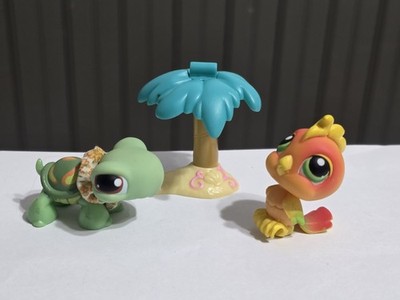 Littlest Pet Shop LPS #119 #120 Green Turtle Orange Bird Hasbro Pet Pairs LPSA