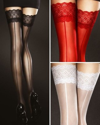Halterlose Strümpfe Damen Fiore Celia 30 DEN S-XL Schwarz Weiß Rot Nylons