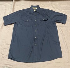 Wrangler Work Shirt Mens Large Navy Blue Button Up Cotton Short Sleeve