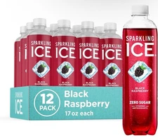 Sparkling Ice, Black Raspberry Sparkling Water, 17 fl oz Bottles (Pack of 12)