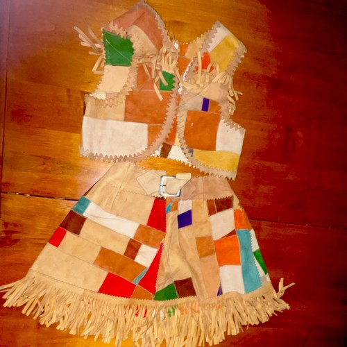 Kids Patchwork Fringe Vest and Skirt Set Beige Multicolor