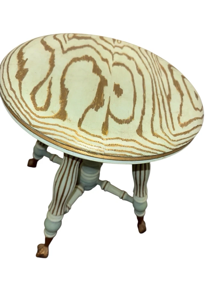 Antiguo Banco de Piano Antiguo Taburete Pintura Chippy Garra Pies Vidrio Antiguo Banco Foto 3 de 3