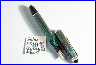 1950's GEHA 790 Piston Filler Reserve Tank PERL GREEN Super Flex MK 14K Gold Nib