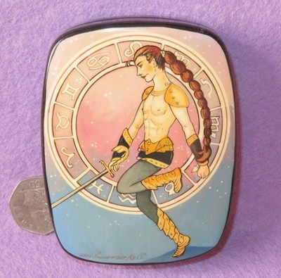 Russian Lacquer Box Unique signed Trinket hand painted ZODIAC Scorpio STAR SIGN