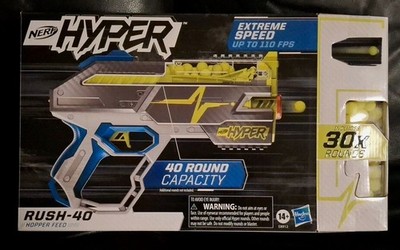 NERF Hyper Rush-40 Pump-Action Blaster 30 Hyper Rounds Up to 110 FPS Velocity