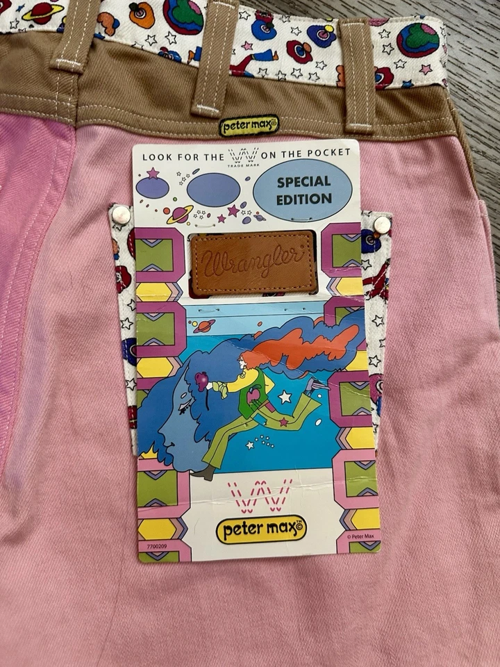 Pantalones Cortos Vintage Wrangler Peter Max Nuevos con Etiquetas Deadstock 28 Rosa Mujer’s Edición Especial Foto 3 de 4