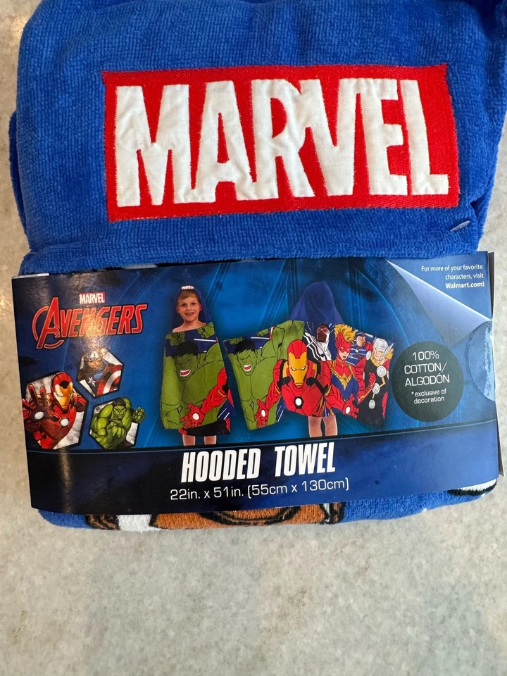 Toalla con capucha Marvel 100 % algodón 22 pulgadas X 51 pulgadas Azul Foto 3 de 3