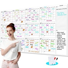 Large Dry Erase Wall Calendar 12 Month Undated Planner with Markers