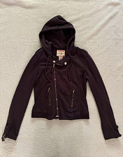 True Religion Section Moto Hoodie Women's S Black Full Zip Hooded Pockets
