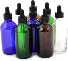 , 8, Assorted Colors, 4 Oz Glass Bottles, with Glass Eye Droppers