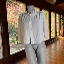 Vintage Bed Jacket Shadowline Large Nylon Lace Button Closure Embroidered