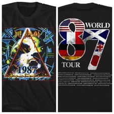 Def Leppard Mens T-SHIRT Black Official Two Sided 1987 Faded World Hysteria Tour
