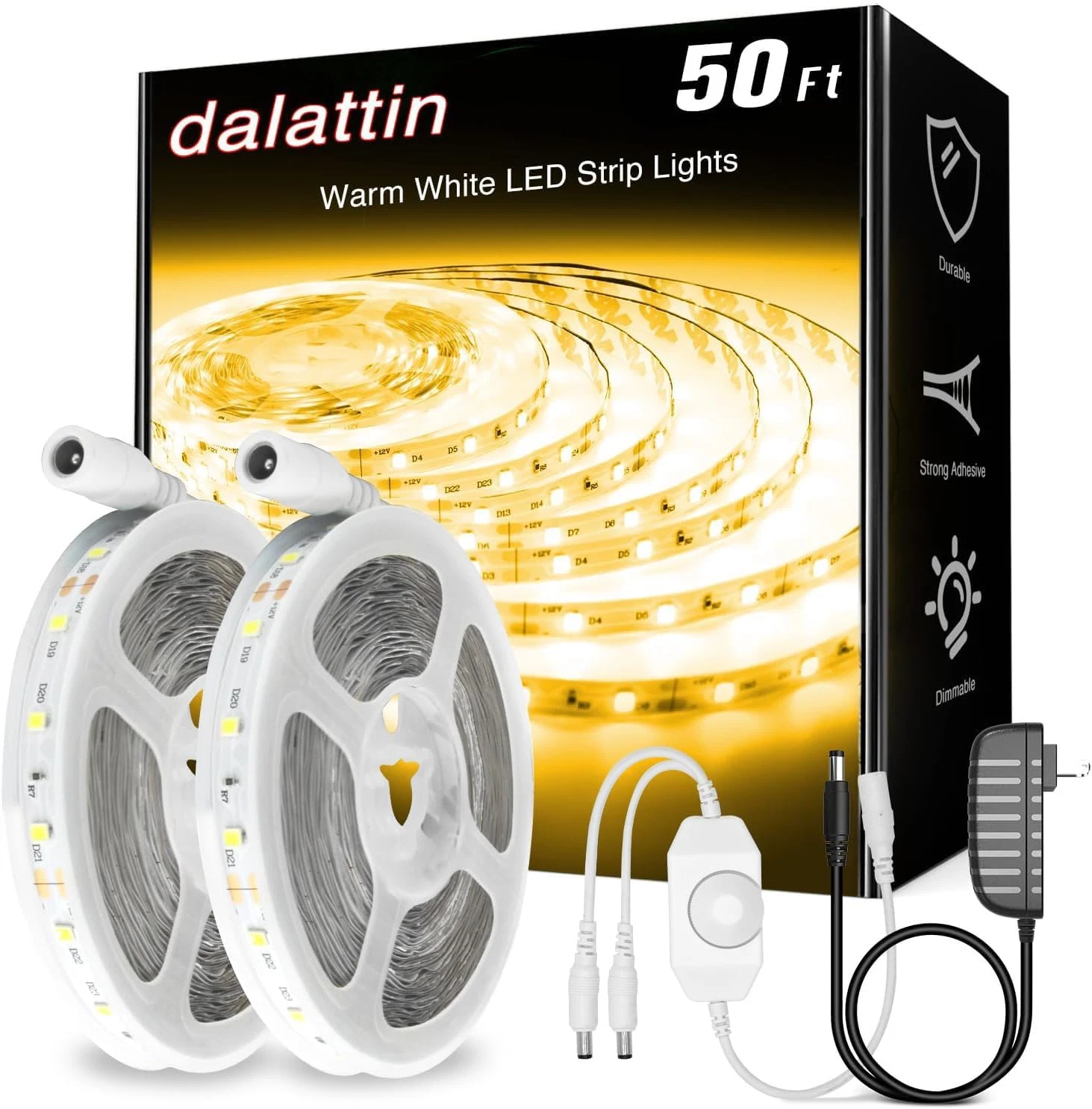 Tira LED Blanca Calida 50Ft 24V 3000K Adhesiva para Cocina Espejo Dormitorio