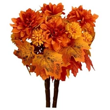 Fall Artificial Flowers Bouquet - 6PCS Ball Chrysanthemum & Dahlia Stems Orange