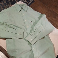 Chaps Wrinkle Free Green Dress Shirt 15-15.5 32/33 Button-Down Long Sleeve