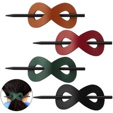 4 Pieces Leather Hair Barrette with Stick 8 Shape Ponytail Clip Leather Hair ...