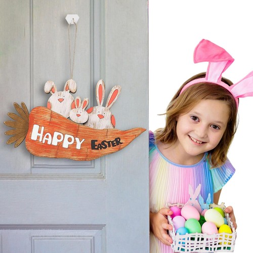 NEW Easter Hanging Wall Sign Rabbit Decor Bunny Door Carrot Happy Easter Spring - Picture 5 of 7
