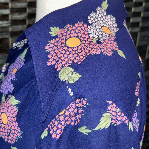 LESLIE FAY VINTAGE Long Sleeve DRESS BLUE W/Floral Print 1/2 BUTTON Front - Picture 9 of 14